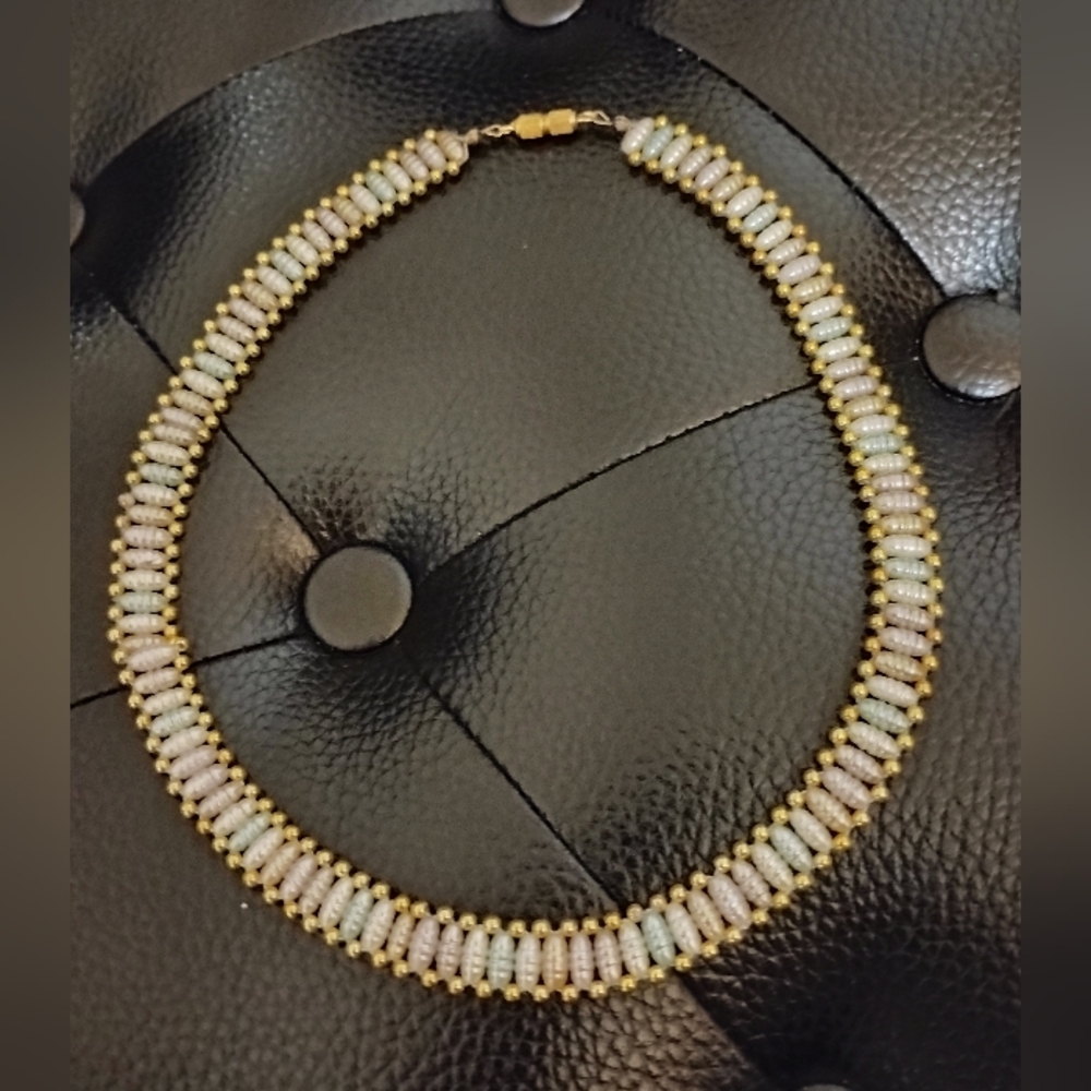 Elegant Gold and Silver Beaded Pearl Imitation 3 Layers Necklace Screw Fastener